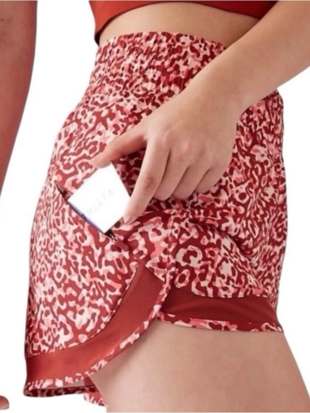 Athleta Red Multi Color High Waist Mesh Lined Running Shorts. SIze XL